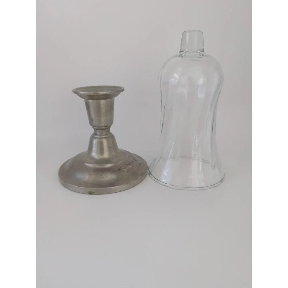 Vintage International Pewter Co Candlestick with Spiral Glass Votive Cup Silver